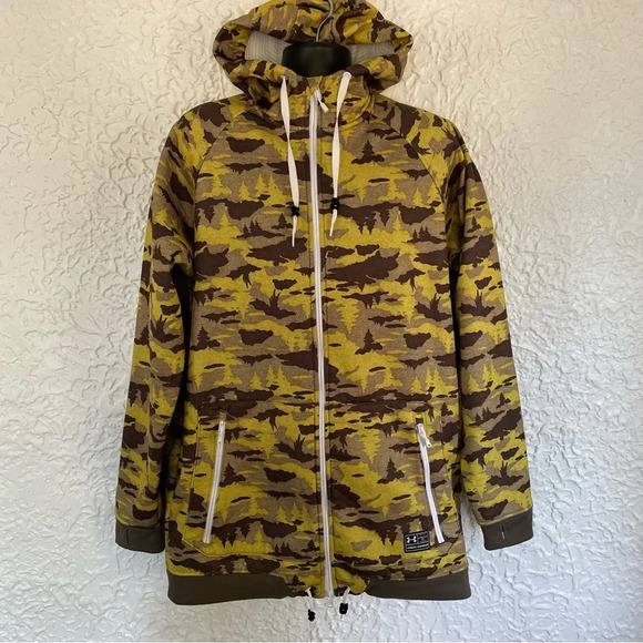 Men’s Under Armour Yellow Camo Forest Full Zip Hoodie Winter Jacket Size XL - Picture 2 of 10